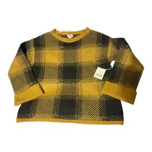 a.n.a Petite Amber Yellow and Black Plaid Sweater